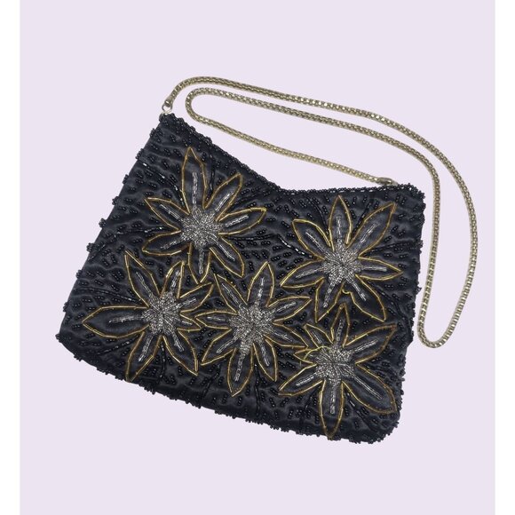 Vintage Beaded Purse, La Regale Floral Design w/Metal Box Chain - Picture 1 of 13
